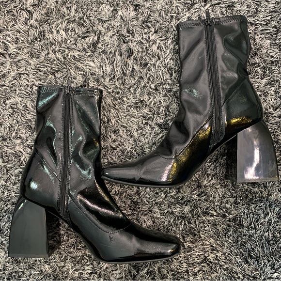 Call It Spring Booties Vegan Patent Faux Leather Zip up Retro Block Heel size 10 - Picture 2 of 9
